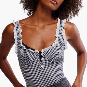 NWT Free People Intimately Cassie Bodysuit in Black and White Gingham
